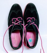 Cole Haan Grand Os Black Suede Wingtip Shoes. Women's 7.5