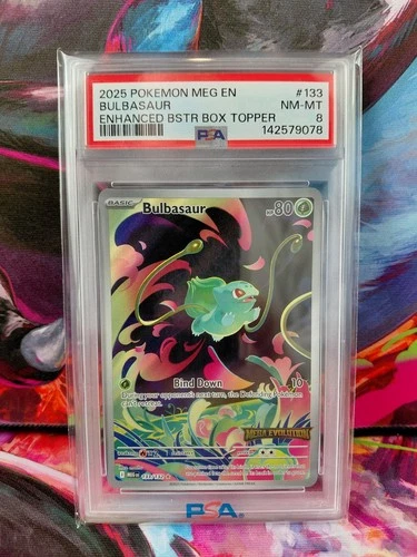 Pokemon Slab PSA 8 Bulbasaur Stamped Promo 133 Mega Evolution Box Topper Card