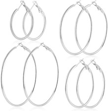 4 Pairs Stainless Steel 30/40/50/60 Mm Silver 14K Gold Plated Hoop Earrings for