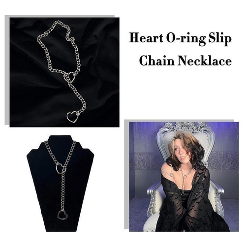Women Heart Star Circle Slip Chain Necklace Punk Rock Neck Stainless Steel M0X8 - Picture 4 of 12