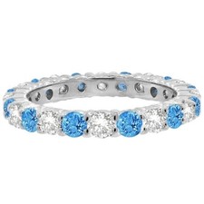 1CT Blue Topaz  Diamond Eternity Ring 14K White Gold