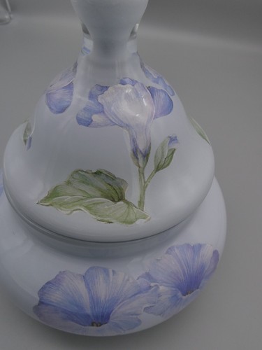Morning Glory Apothecary Jar Circus Tent Lid Purple Flower Vanity Vintage MCM 6" - Picture 17 of 19