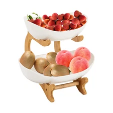 Ceramic Fruits Bowl Basket Rack Detachable Bread Vegetables Stand Cookies Holder