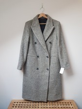 Bnwt Massimo Dutti Grey Herringbone Double Breasted Crossover Wool Coat Size L