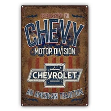 Chevy Motor Division Vintage Sign Chevrolet An American Tradition Metal Sign