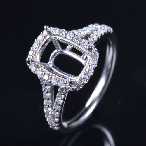 Cushion 9.5×6.5mm Halo Ring Semi Mount Naural Diamond 0.5ct Solid 14K White Gold - Picture 1 of 5