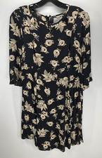 Women's Sz 6 ASOS Black Floral Knee Length 3/4 Sleeve A-Line Dress EUC