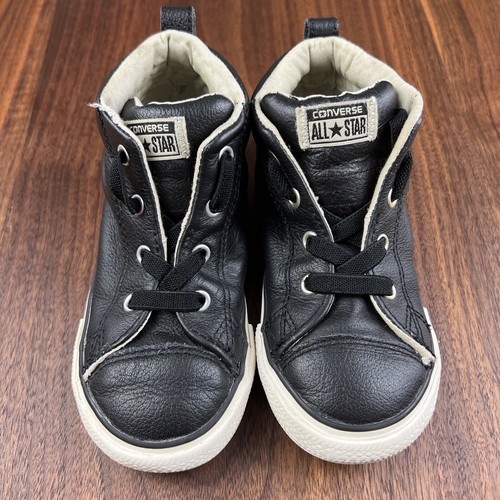 Converse All Star Mid Sneakers Black Leather Lace Up 732516C Toddler Size 10 - Picture 4 of 9