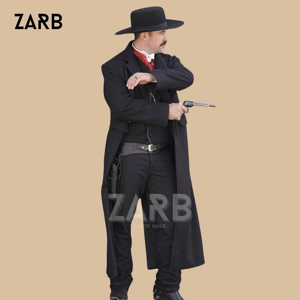 Men's Black Victorian Rifle Coat 19th Century Western Frock Long Jacket ZARB - Image 2 of 4