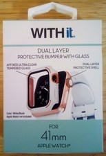 NEW WITHit Dual Layer Protective Bumper w/Glass for 41mm Apple Watch White/Blush