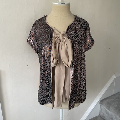 HOSS Intropia Antique Mauve Sequin Silk Short Sleeve Tie Front Evening Jacket 8