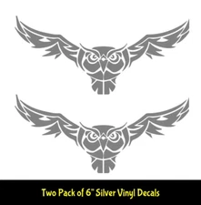 Tribal Owl 6" Silver Vinyl Decals Car Truck Window Mirror Van Camper
