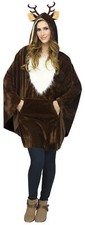 Women's Adult Reindeer Poncho Plush Brown Reindeer Pullover