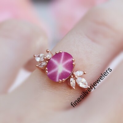 Natural Red 6 Ray Star Ruby Women Ring With 925 Silver