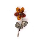 Vtg Estate Sterling Silver & Amber Flower Petal Brooch Pin! 103
