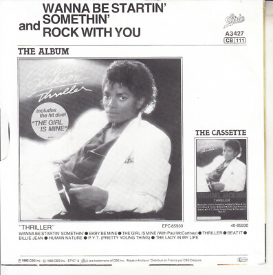MICHAEL JACKSON Wanna Be Startin' Somethin' PICTURE SLEEVE 7