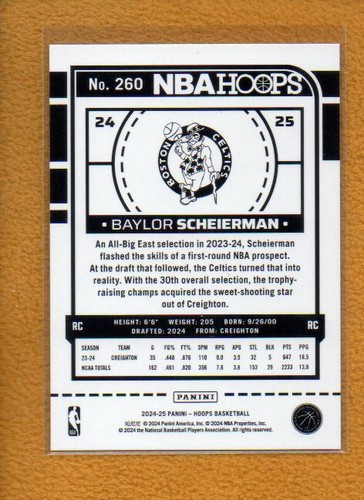 Baylor Scheierman 2024-25 Panini NBA Aros Novatos Prueba de Artista RC #260/25 - Imagen 2 de 2