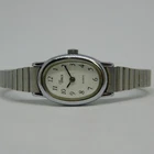 Timex Silver Tone Stretch Band Quartz Analog Women's Watch Sz.5 3/4" New Battery