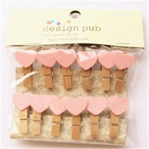 Small wooden clips Photo Frame Heart 12pcs Set Mini Pegs & String Hanging - Picture 5 of 24