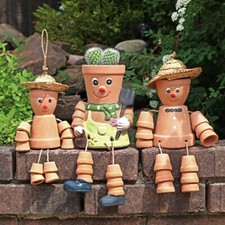 Terracotta Flower Pot Men Man Planter 3 Pk Garden Ornament Mothers Day Gift Set