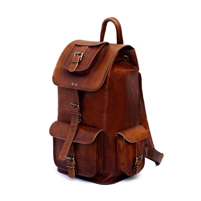 Herren Leder Laptop Rucksack Vintage Brown Wanderrucksack Unisex Plw