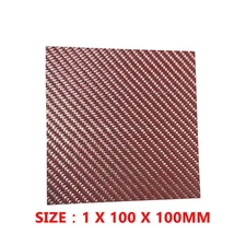 Pink Real Carbon Fiber Gloss Sheet Panel Plate Plain 1mm x 100mm x 100mm