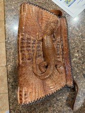 Vintage Baby Handbag Hornback Crocodile Alligator Clutch Purse in Brown