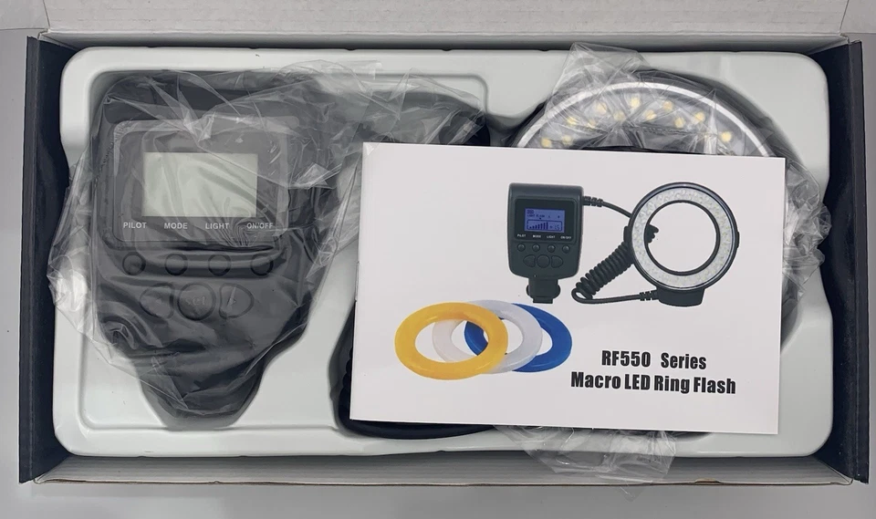 NEEWER 48-LED Macro Ring Flash Bundle com anéis adaptadores e difusores caixa aberta - Imagem 4 de 4