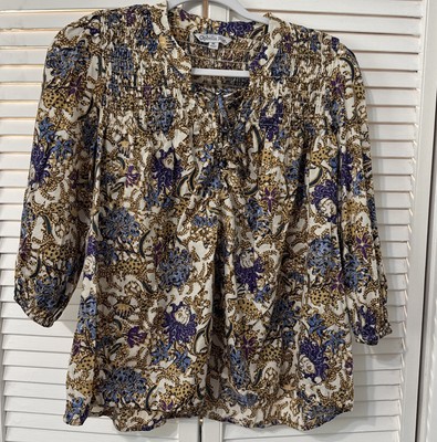 Ophelia Roe Top Women's Size Medium Multicolored Floral Round Neck