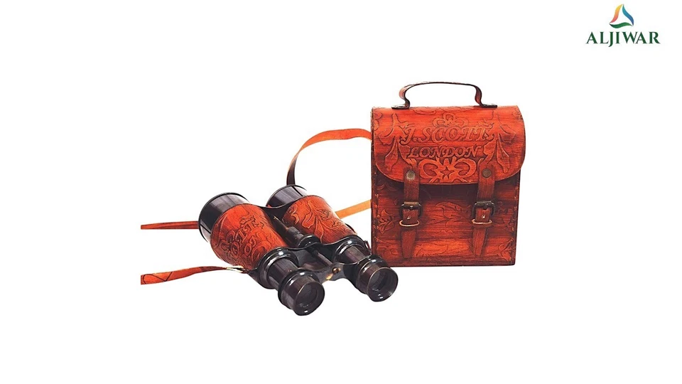 Brass Nautical Antique Binocular spyglass Binoculars With Leather Case Gift - Image 3 of 4