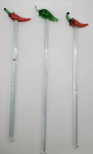 3 Vintage Glass Swizzle Sticks 3 Hot Peppers ...