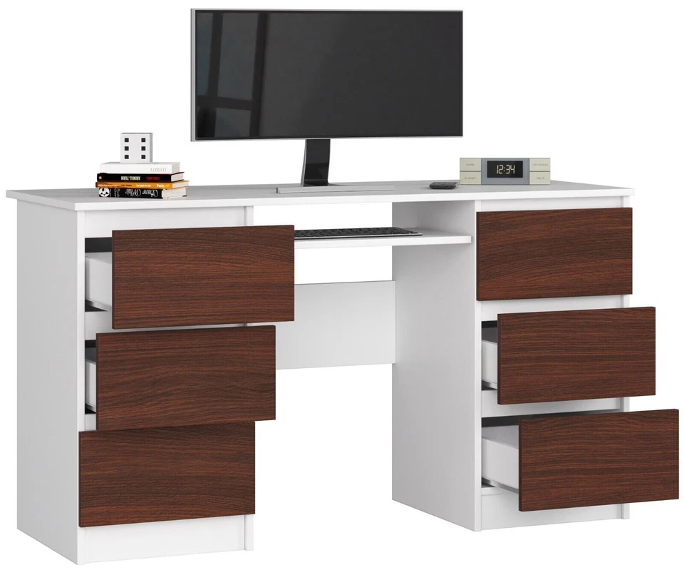 Scrivania Tavolo per Computer con 6 Cassetti e Uno Estraibile MOLTI COLORI - Immagine 3 di 4