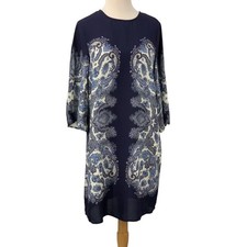 NWT H&M Women's 3/4 Bell Sleeve Paisley Print Dress Navy Blue/White Size 4