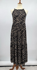 NA-KD Halter Animal Print Maxi Dress Black Tan Leopard Viscose Flowy Boho Size 4