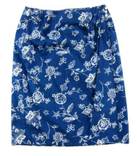 Vintage Liz Claiborne Blue White Floral 100 Cotton Wrap Skirt Women Size 12