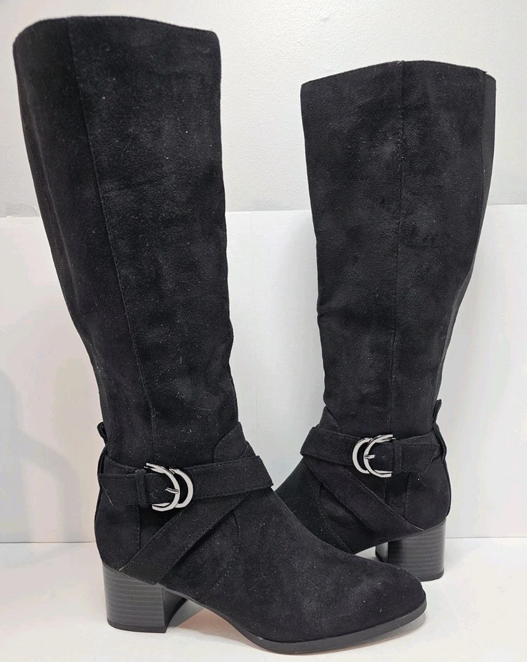 Botas de pantorrilla Anne Klein para mujer AKMAIA hasta la rodilla imitación gamuza regulares negras talla 7,5 Foto 2 de 4