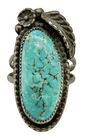 Vintage Navajo Sterling Silver Long Blue Turquoise Ring Size 9.25