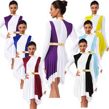 Women's Liturgical Praise Dance Dress Collar Long Sleeve Dress Lyrical Worship