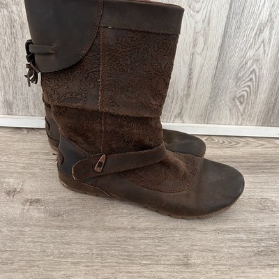 Merrell Haven Leather Boots Women 9.5 brown tooled Hiking Woodland Fairy Forest