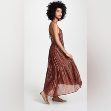 Ulla Johnson Samara Dress   Mahogany Copper Lurex Midi   Size 2