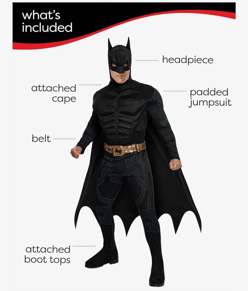 Костюм на Хэллоуин мужской взрослый DC Comics Deluxe Batman очень большой размер XL - Изображение 2 из 2