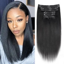 12 Inch Yaki-Straight Clip ins Real Human Hair Affordable Yaki Straight Clip in