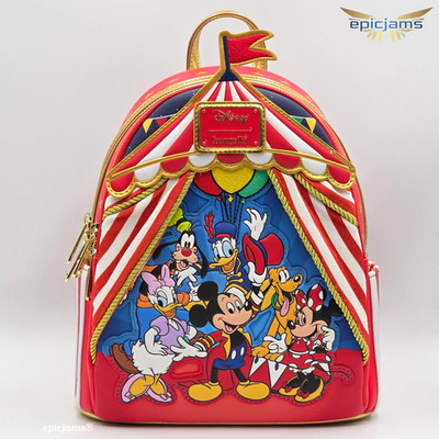 Loungefly Disney Mickey Mouse & Friends Circus Red Stripe Mini Backpack Bag New