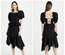 Ulla Johnson Black Cotton Marie Ruffle Midi Tie Back Women’s Dress Size 2 Xs