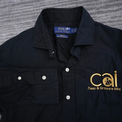 Polo Ralph Lauren Men Slim Fit Stretch Cotton Shirt Black Small Cai Logo LS
