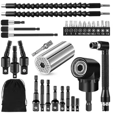 Flexible Drill Bit Extension Set,105° Right Angle Drill Attachment,1/4 3/8 1/...