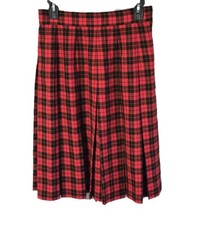 Skirt Evan Picone Plaid Check Pleated 100 Wool Midi Red Acedemia Vtg Size 8