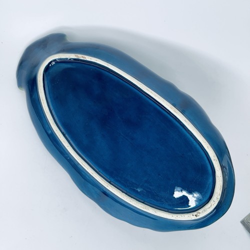 Blue Marbled Ceramic Bird Trinket Dish Vintage Artisanal Platter 28x14.5x8.5 cm - Picture 18 of 24