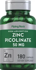 Zinc Picolinate 50 mg | 180 Capsules | Non-GMO | by Piping Rock