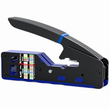 RJ45 RJ12 RJ11 Modular Crimper CAT5 CAT6a CAT7 Connectors Strip Cut Tool Blue